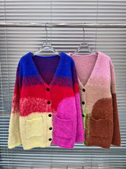 Multicolor Patch Pockets Knit Cardigan