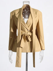 Necktie Collar Belted Blazer