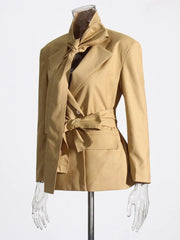 Necktie Collar Belted Blazer