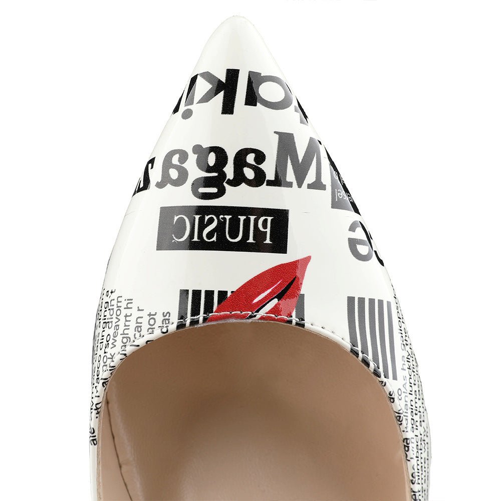 Newspaper Print Stiletto Pumps