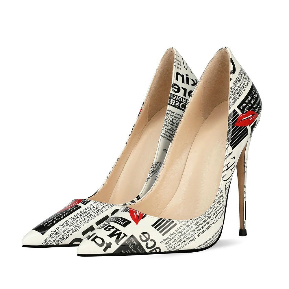 Newspaper Print Stiletto Pumps