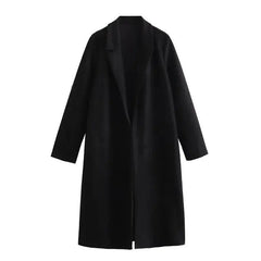 Notched Lapel Open Long Overcoat