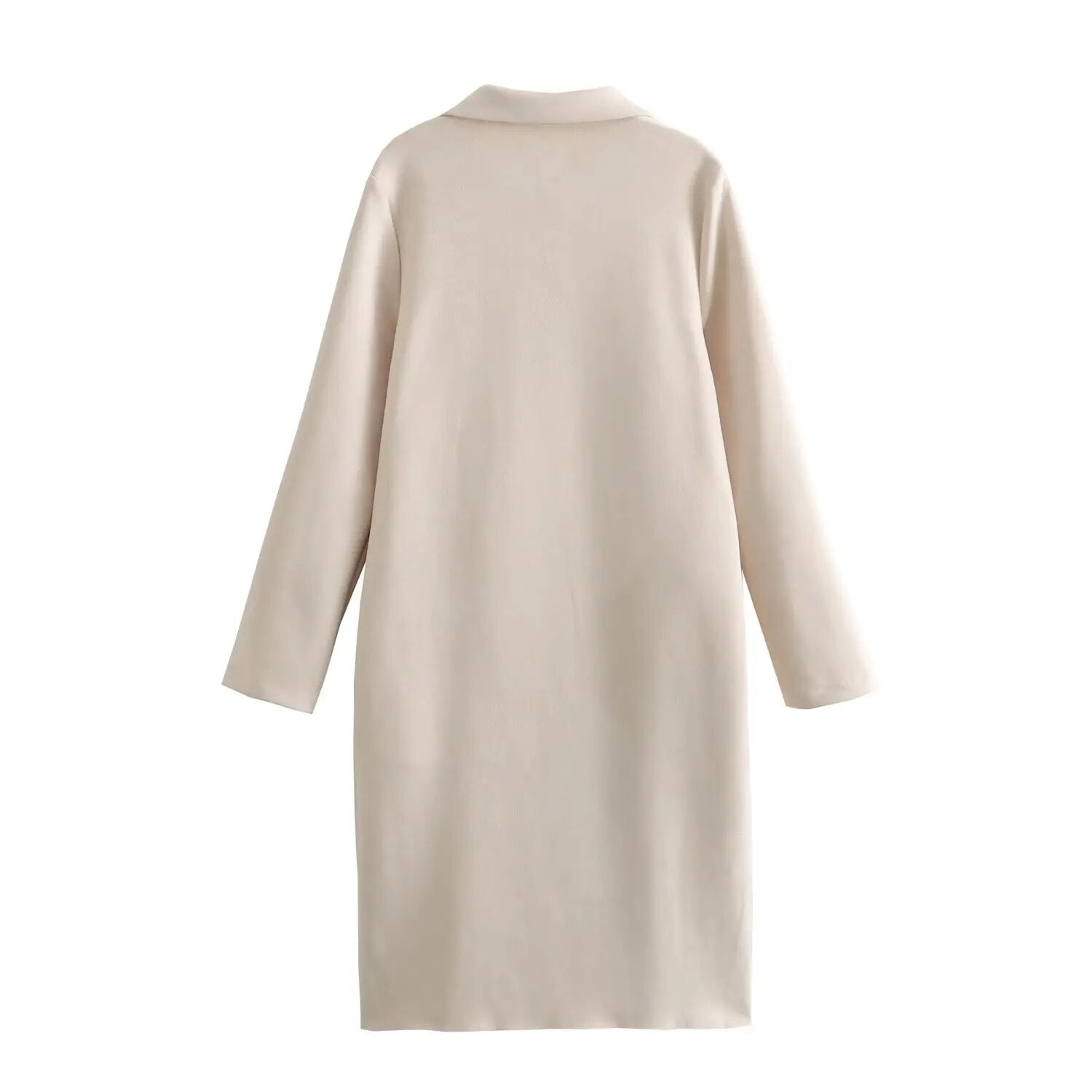 Notched Lapel Open Long Overcoat