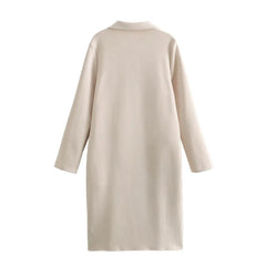 Notched Lapel Open Long Overcoat