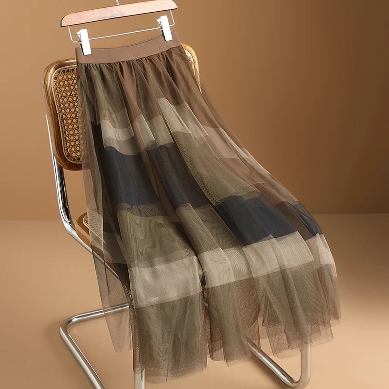 Nude Tones Layered Midi Skirt