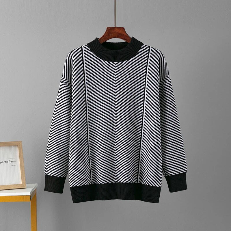 O Neck Striped Knit Sweater