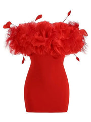 Off-Shoulder Puffy Ruffle Mini Dress