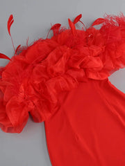 Off-Shoulder Puffy Ruffle Mini Dress