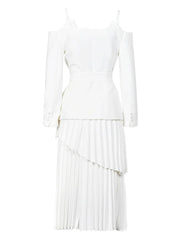 Off-Shoulder Top+Pleated Skirt Set