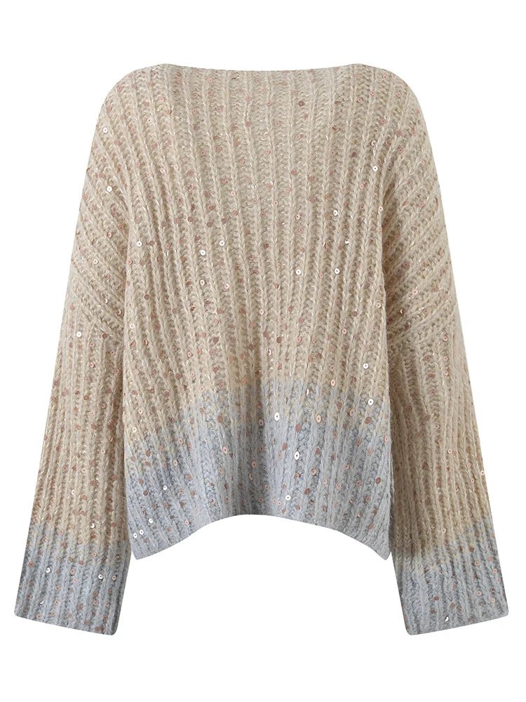 Ombre Sequined Knit Wool Sweater