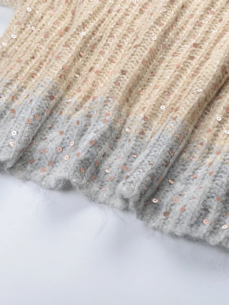 Ombre Sequined Knit Wool Sweater