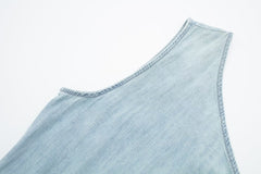 One Shoulder Denim Patchwork Dress