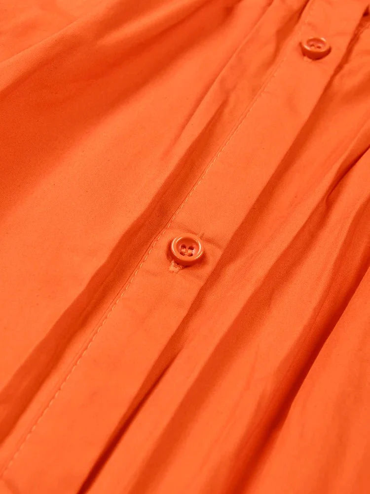 Orange Stand Collar Ruched Dress