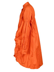 Orange Stand Collar Ruched Dress