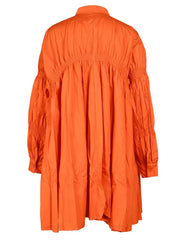 Orange Stand Collar Ruched Dress
