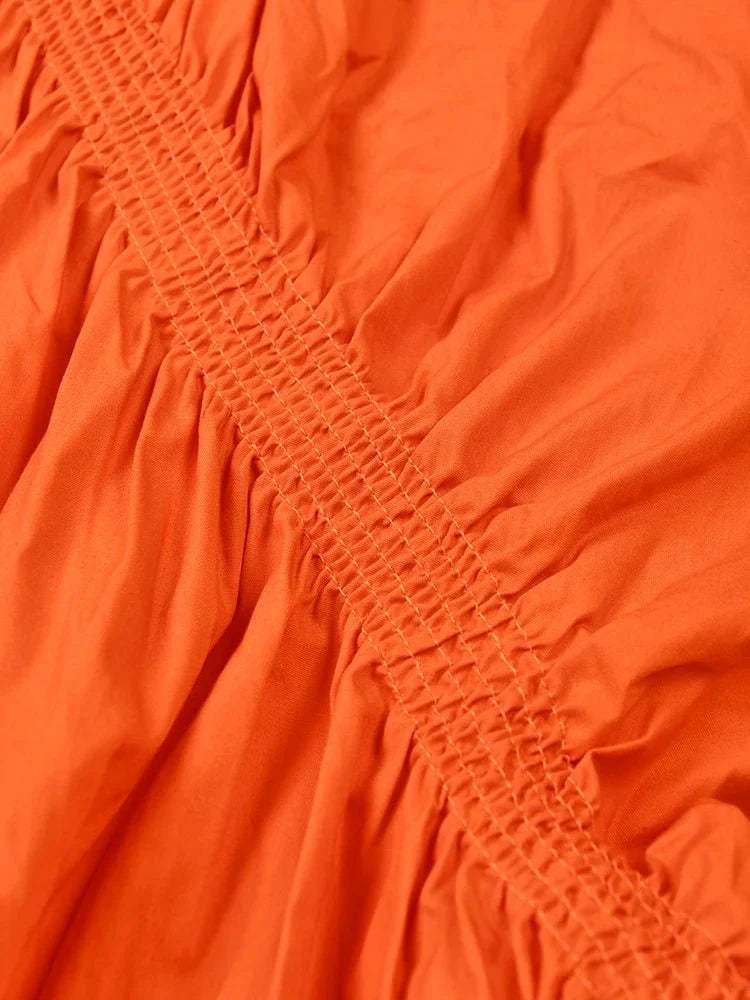 Orange Stand Collar Ruched Dress