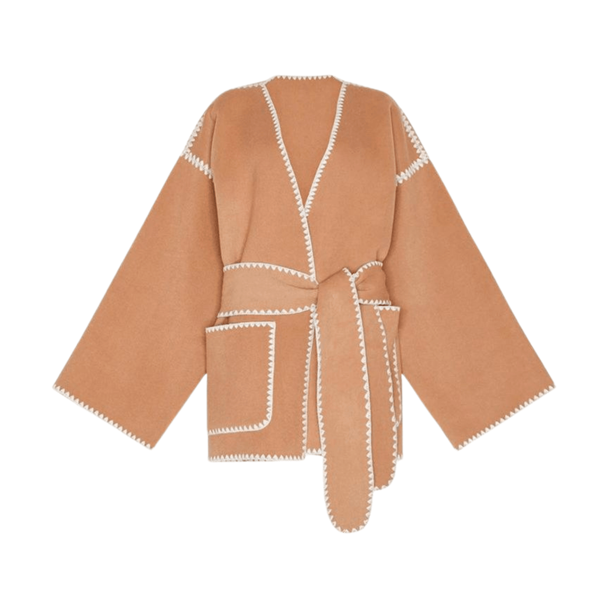Overstitched Belted Kimono Style Jacket