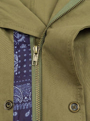 Paisley Spliced Drawstring Trench Coat