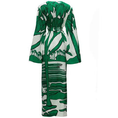 Palm Printed V Neck Dress