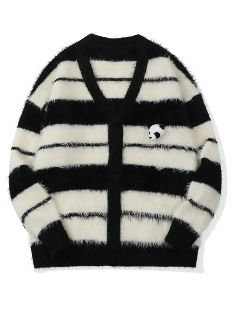 Panda Applique Striped Knit Sweater