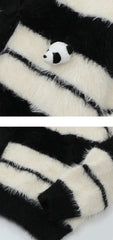 Panda Applique Striped Knit Sweater