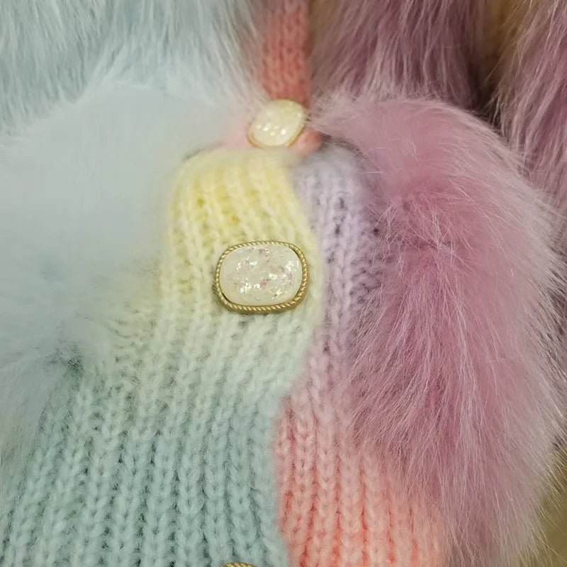 Pastels Fox Fur Knitted Jacket