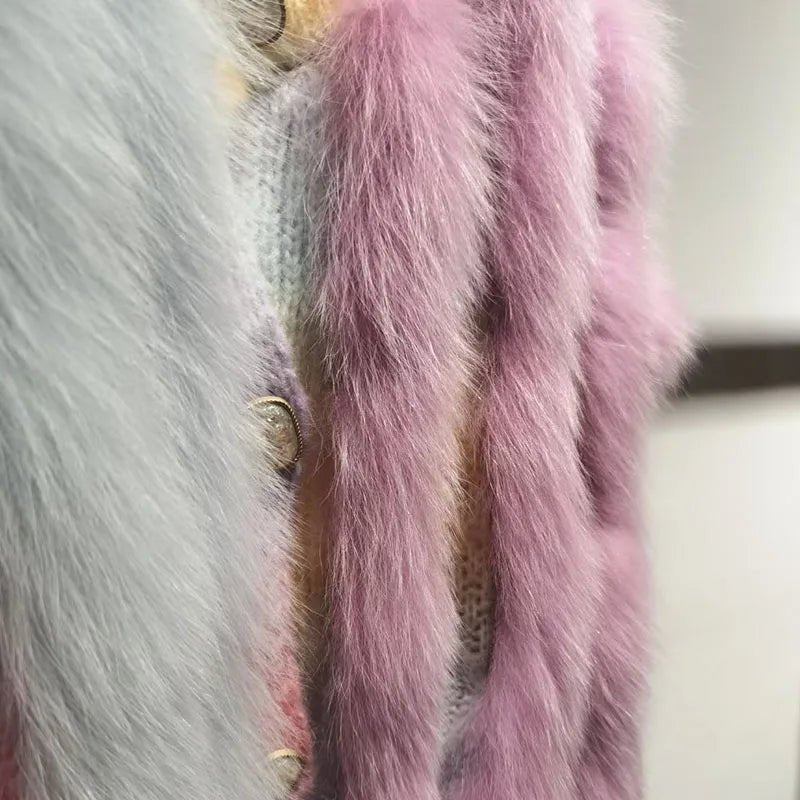 Pastels Fox Fur Knitted Jacket