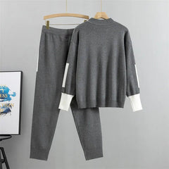 Patch Pockets Knitted Sweater + Pants Set