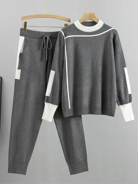 Patch Pockets Knitted Sweater + Pants Set