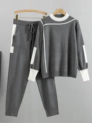 Patch Pockets Knitted Sweater + Pants Set