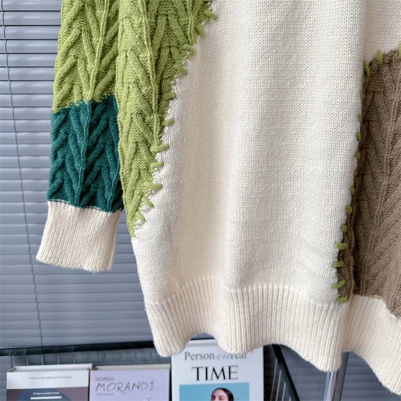 Patched-Up Overstitched Knitted Sweater