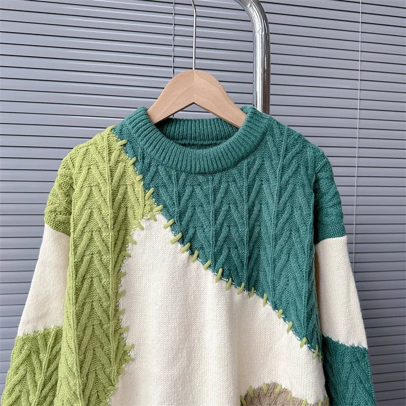 Patched-Up Overstitched Knitted Sweater