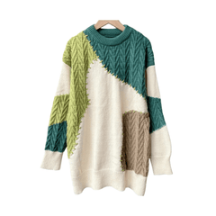 Patched-Up Overstitched Knitted Sweater