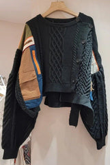 Patchwork Cable Knit Loose Sweater