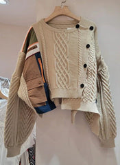 Patchwork Cable Knit Loose Sweater