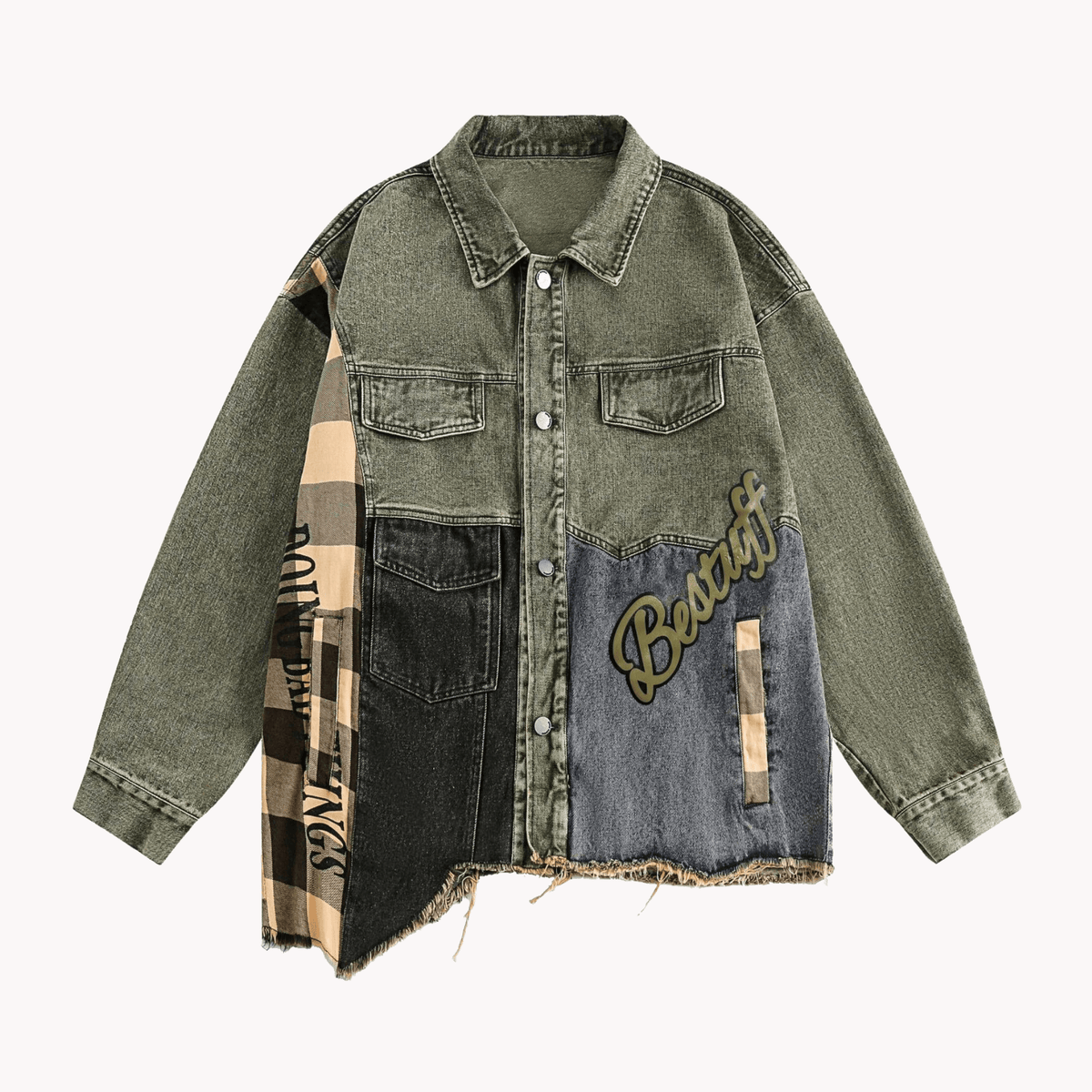 Patchwork Embroidered Washed Denim Jacket