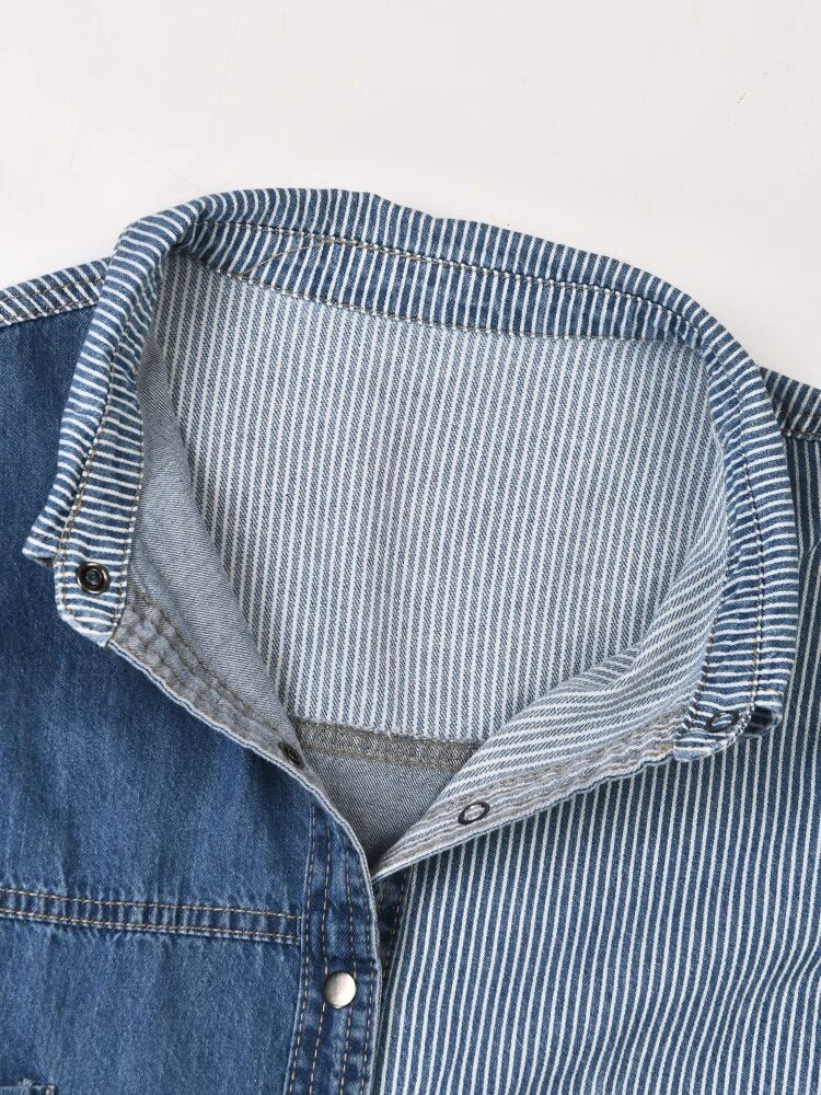 Patchwork Stripes Loose Denim Shirt