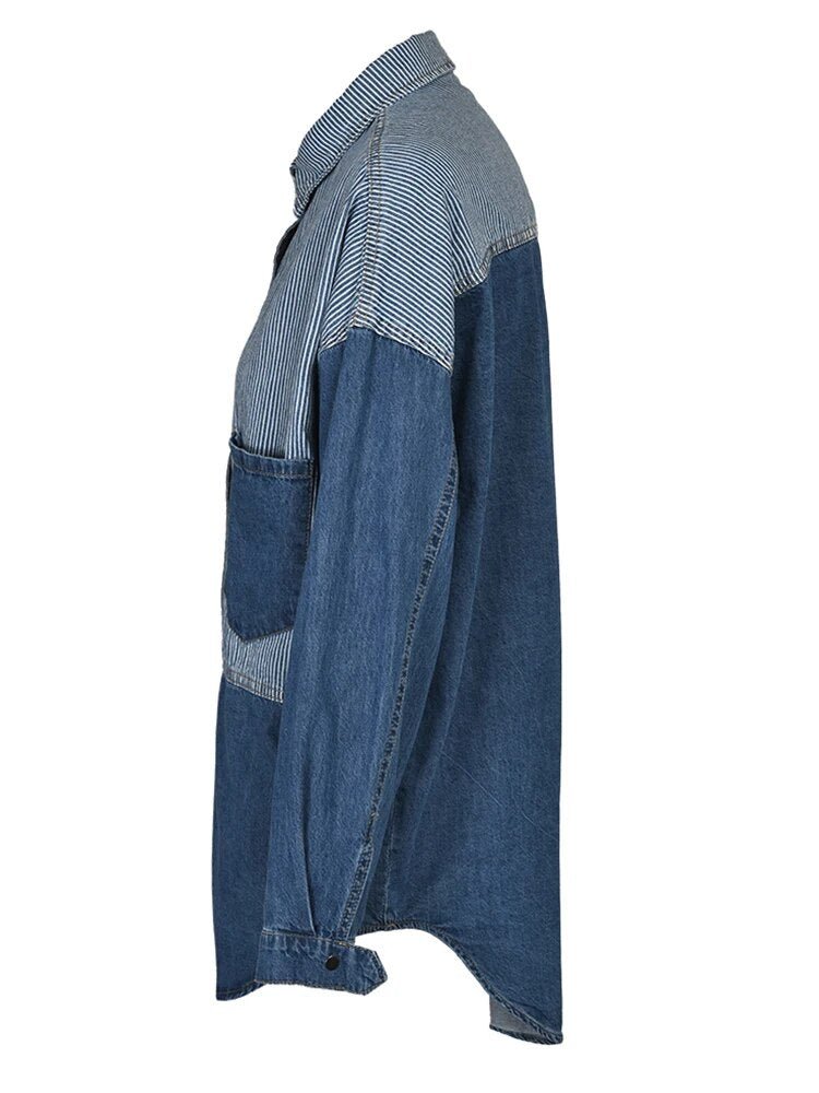 Patchwork Stripes Loose Denim Shirt