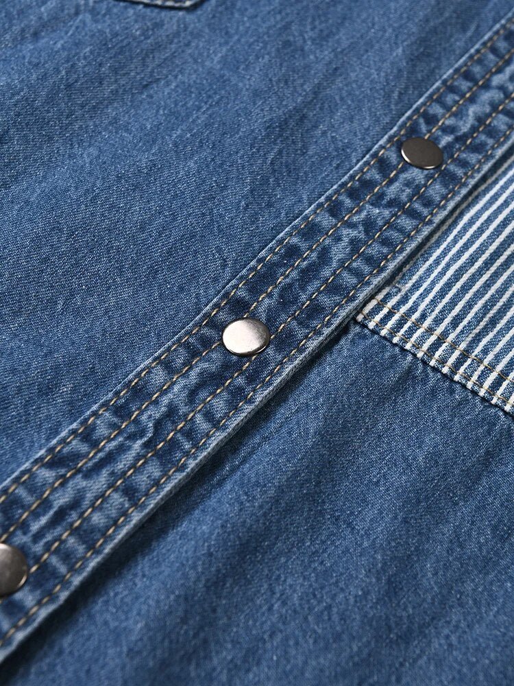Patchwork Stripes Loose Denim Shirt