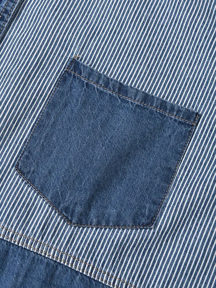 Patchwork Stripes Loose Denim Shirt