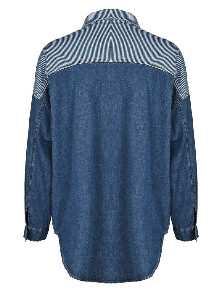 Patchwork Stripes Loose Denim Shirt