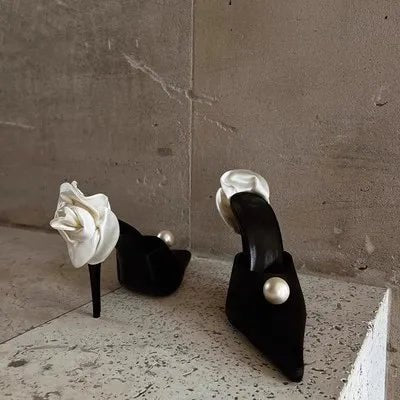 Pearl Floral High Heel Mules