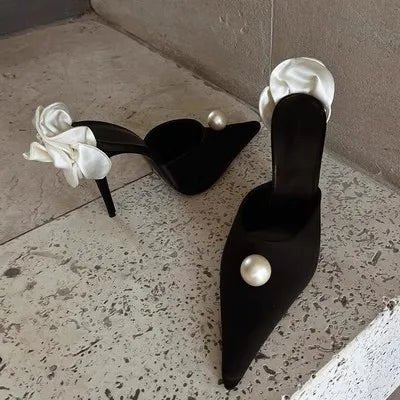 Pearl Floral High Heel Mules