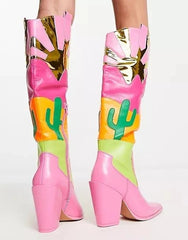 Pink Patchwork Cowboy Boots