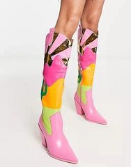 Pink Patchwork Cowboy Boots