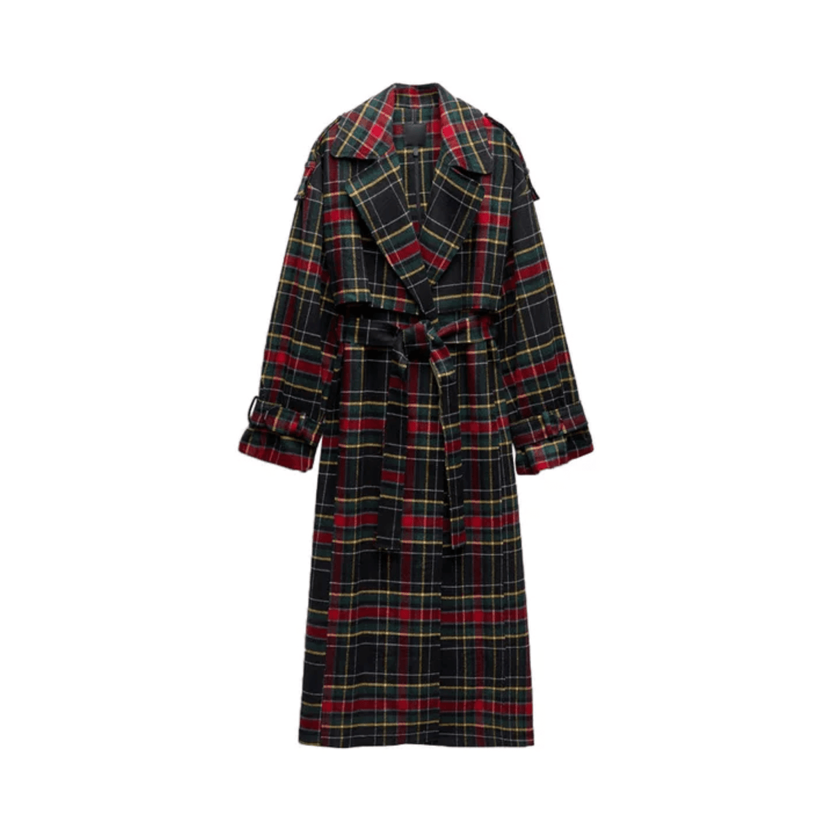 Plaid Belted Loose Trench Coat
