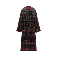 Plaid Belted Loose Trench Coat
