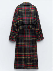 Plaid Belted Loose Trench Coat