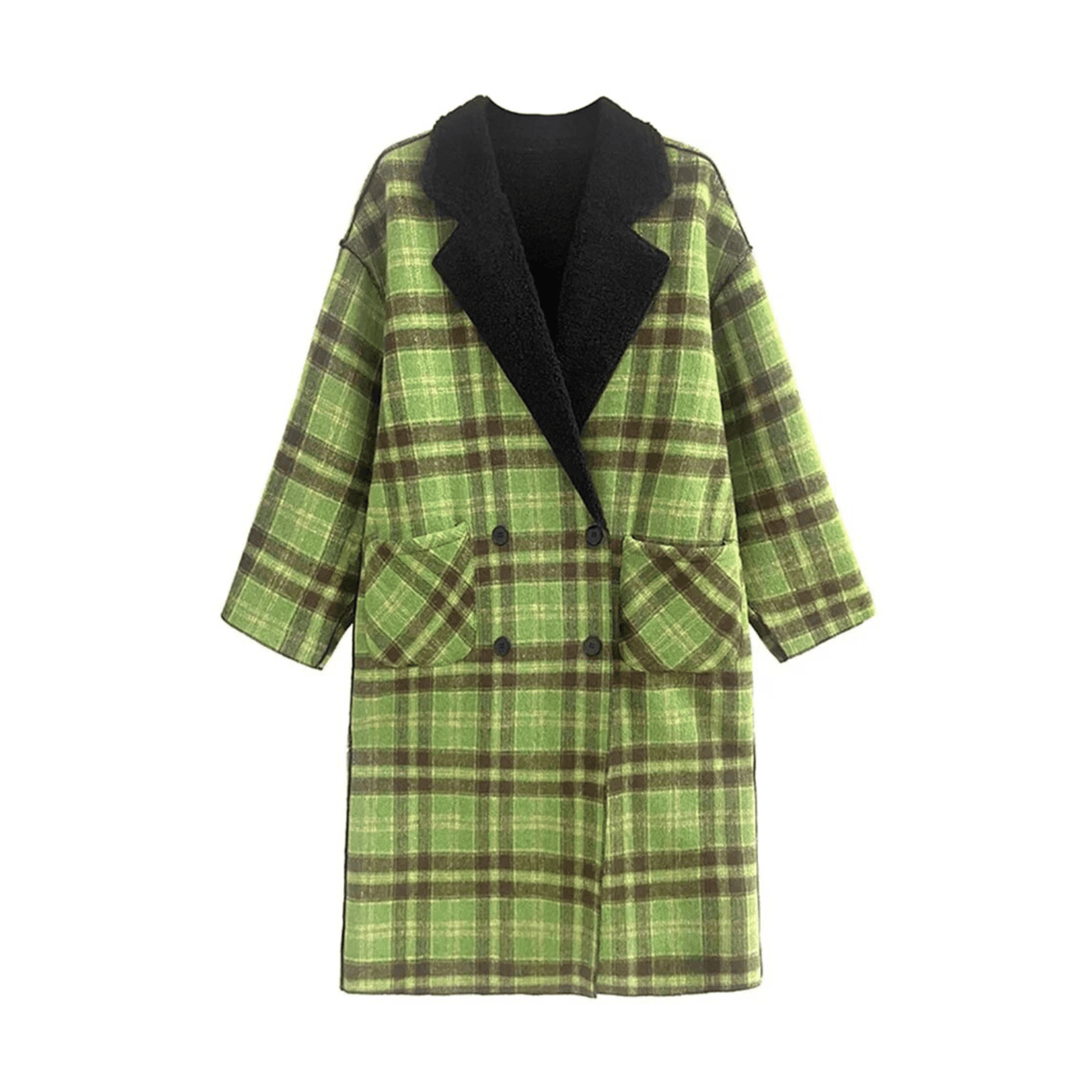 Plaid Double Breasted Woolen Coat