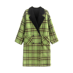 Plaid Double Breasted Woolen Coat